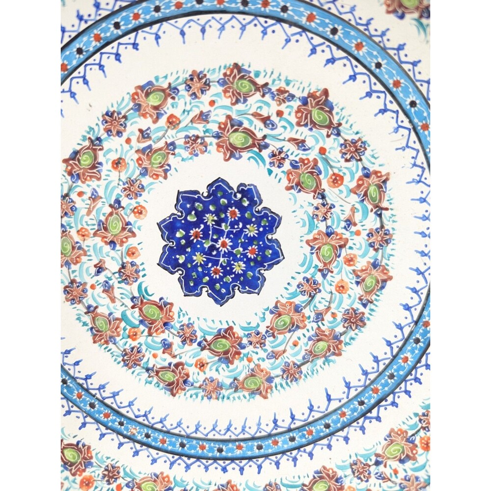 Pair Vintage Persian Minakari Enamel Copper Plates Wall Hanging Hand Painted 8" - Picture 2 of 12